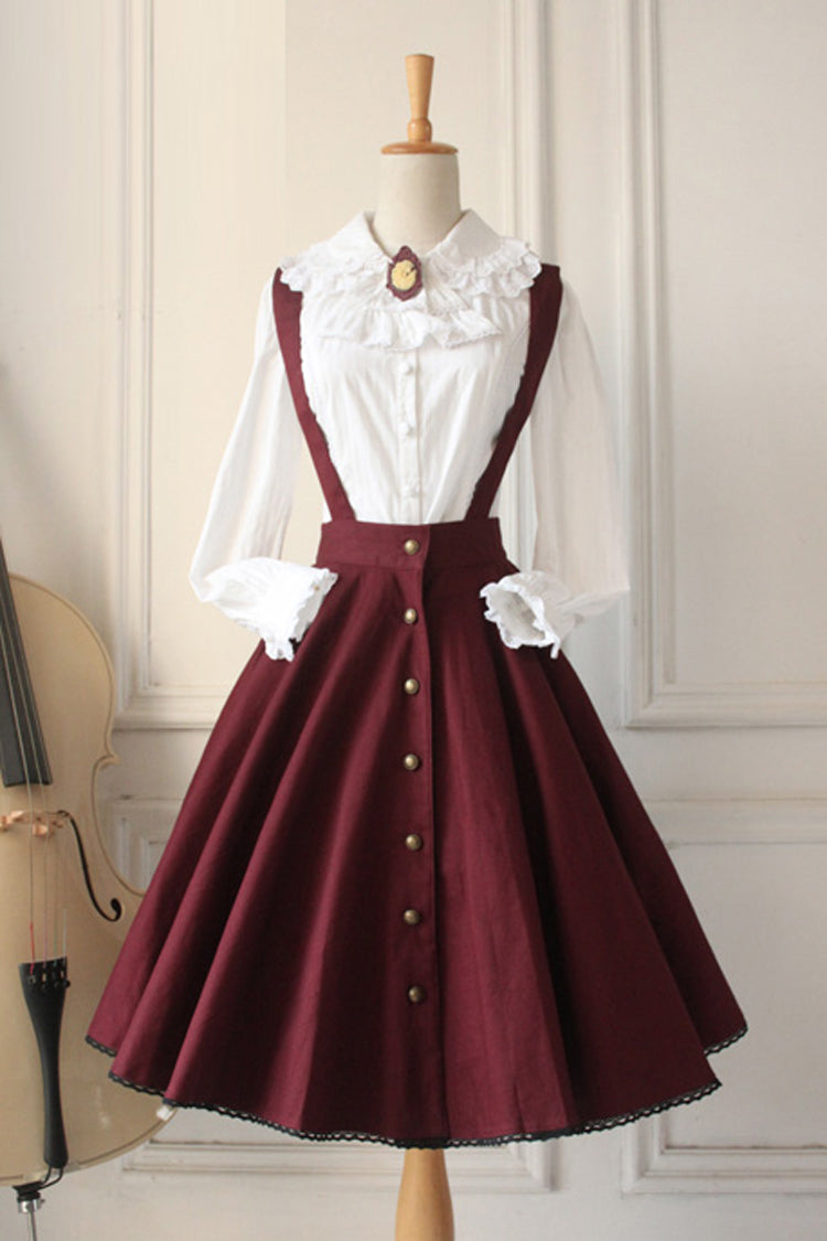 Wine Single Breasted Ruffled Classic Lolita Skirt Strap Dress