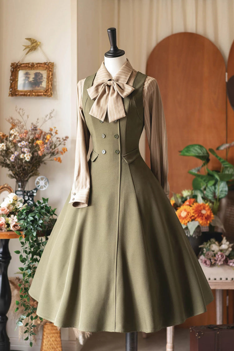 Green [misty Shirt Forest] Square Collar Sleeveless Ruffled British Style Classic Lolita Jsk Dress