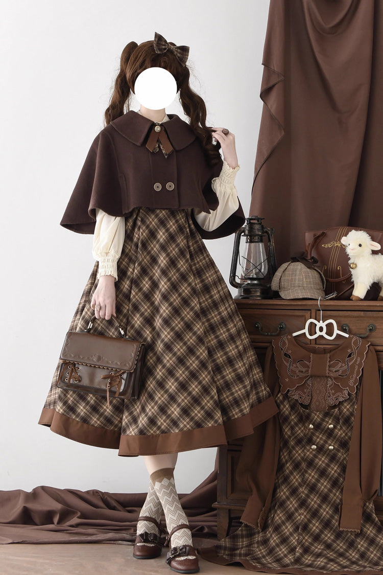 Brown [broken Pocket Watch] Sleeveless Printed Spliced Detective-style Classic Lolita Jsk Dress