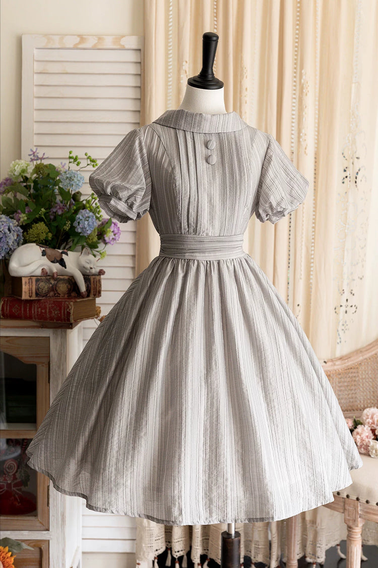 Grey [forest Gallery] High Collar Short Lantern Sleeves Pastoral Style Classic Lolita Dress