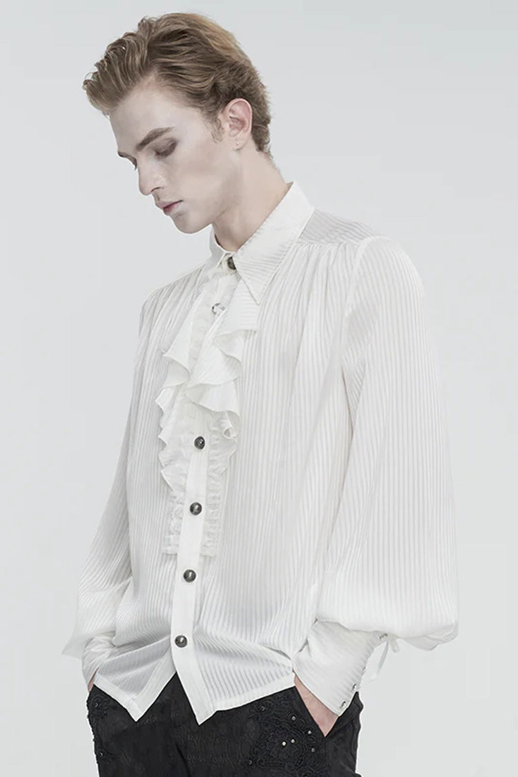 White Puff Sleeved Ruffled Lace Splice Gothic Shirt