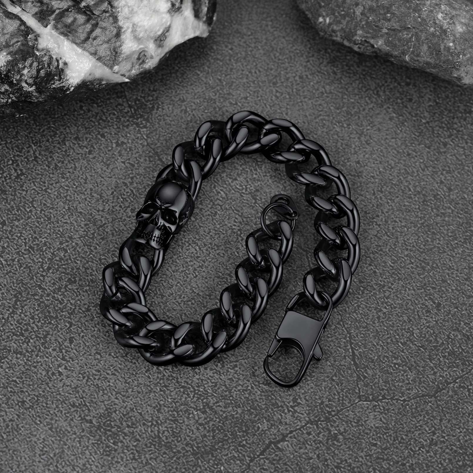 Gothic Heavy Cuban Chain Skull Bracelet for in Stainless Steel
