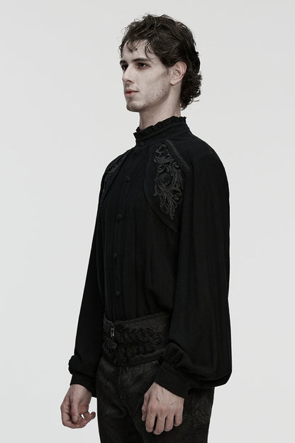 Black Stand Collar Long Lantern Sleeves Jacquard Gothic Blouse