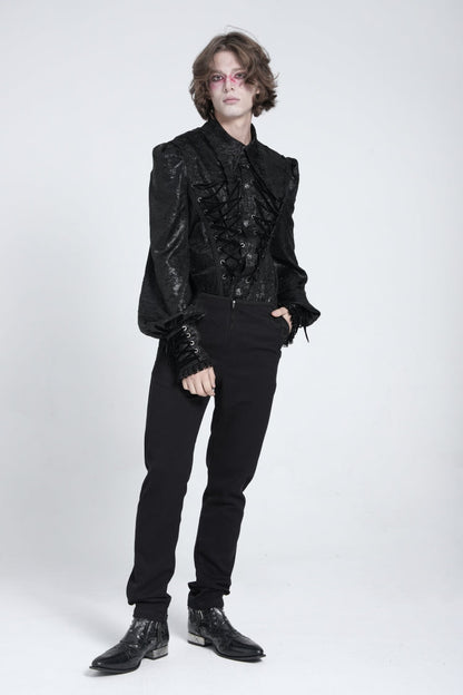 Black Long Puff Sleeves Jacquard Lace Gothic Blouse