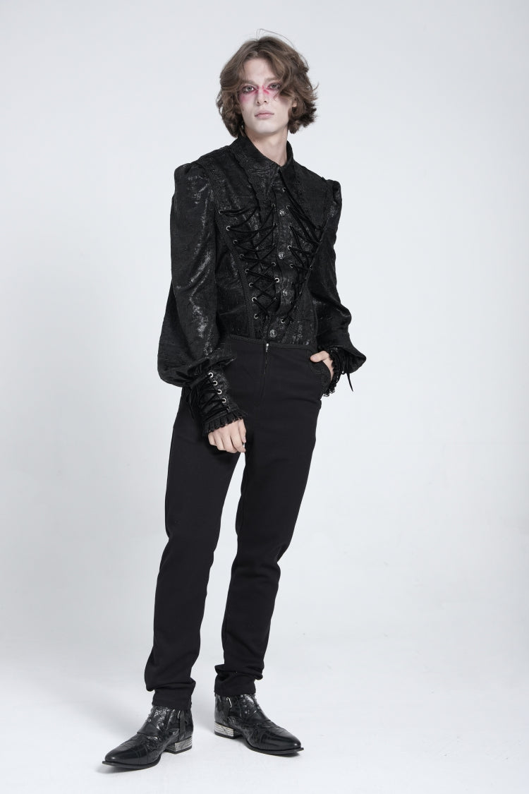 Black Long Puff Sleeves Jacquard Lace Gothic Blouse