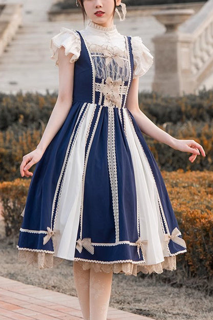 Blue/white Color Contrast Sleeveless Classic Lolita Dress