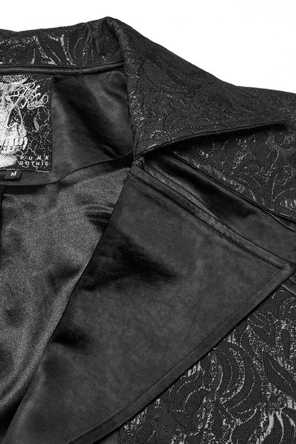 Black Lapel V Collar Long Sleeves Embroidery Gothic Vest