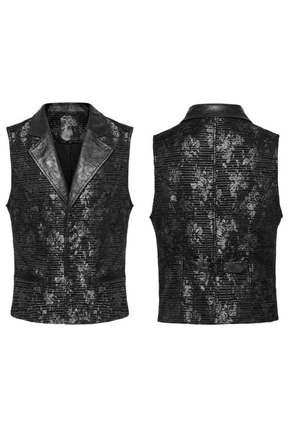 Black V Collar Sleeveless Print Skull Buckle Gothic Vest