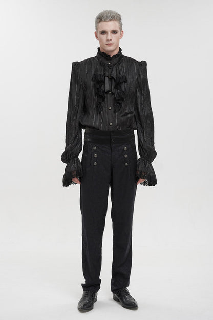 Black Stand Collar Striped Collar Lace Gothic Shirt