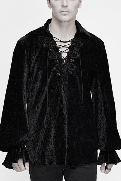 Black Velvet Elastic Lantern Sleeves Gothic Blouse