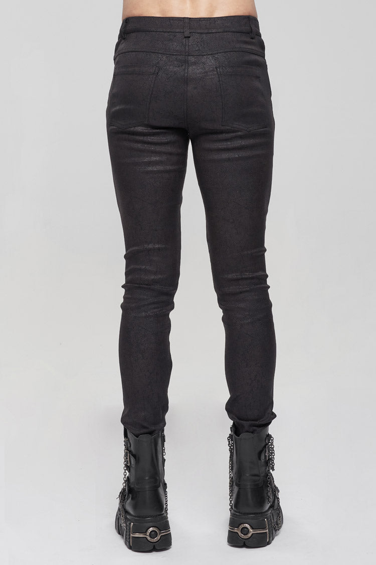 Black Basic Funds Metal Pentagram Crackle Punk Slim Pants