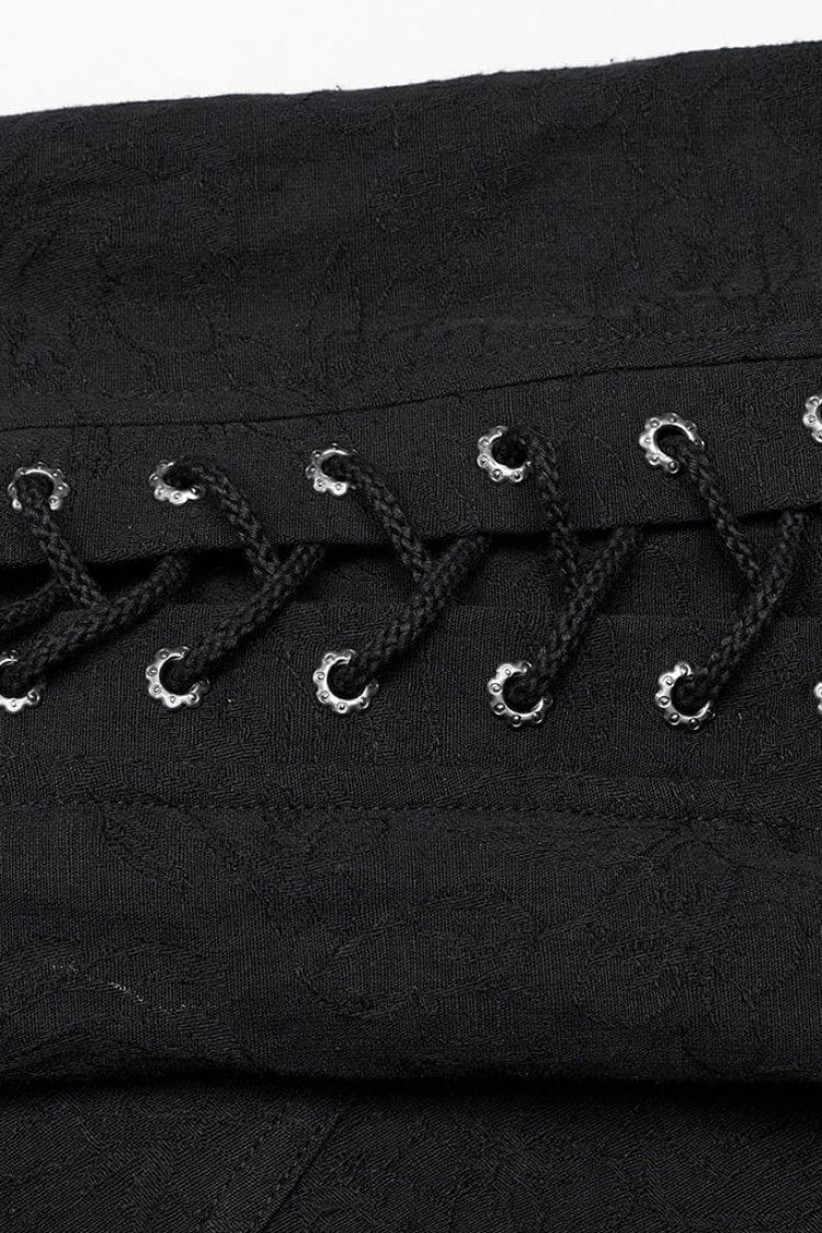 Long Puff Sleeves Shoulder Straps Embroidery Gothic Blouse 2 Colors