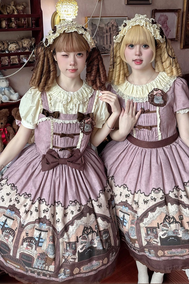 Pink/purple Bear Print Bowknot Classic Lolita Jsk Dress