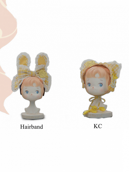 [pre-order Deadline: May 10] Blue/yellow/pink Sweetheart Lolita Ribbon Puff Sleeve Tiered Dress + Bunny Ear Full Set + Cat Ear Full Set