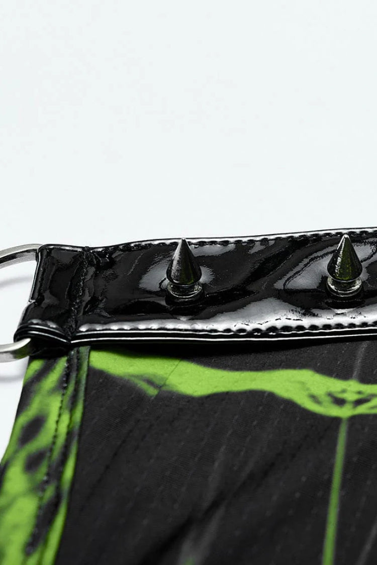 Halo Print Sleeveless Stitching Mesh Rivets Steampunk T-shirt 2 Colors