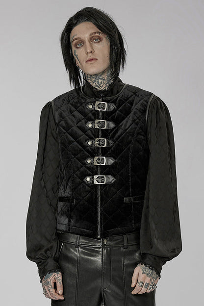 Black Inter-cotton Sleeveless Buckle Gothic Vest