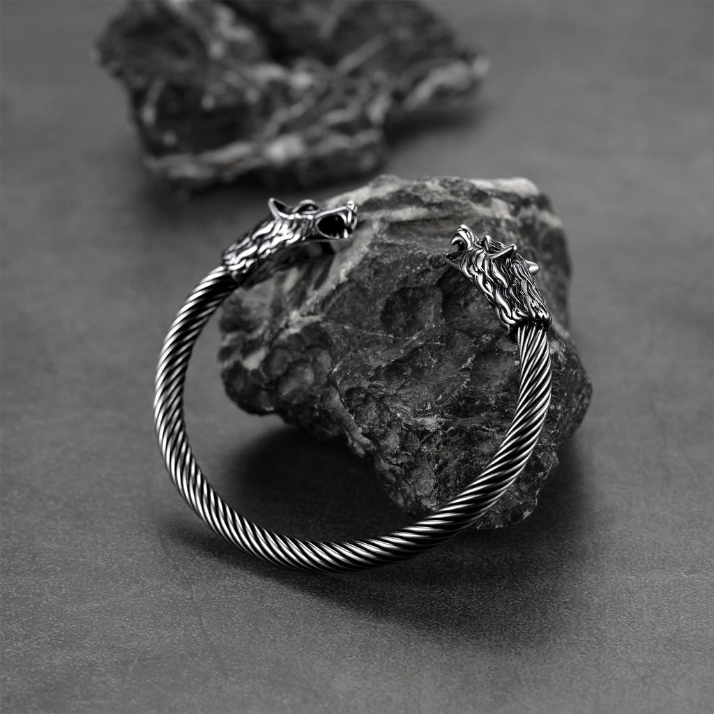 Viking Wolf Head Arm Ring Cuff Bracelet for