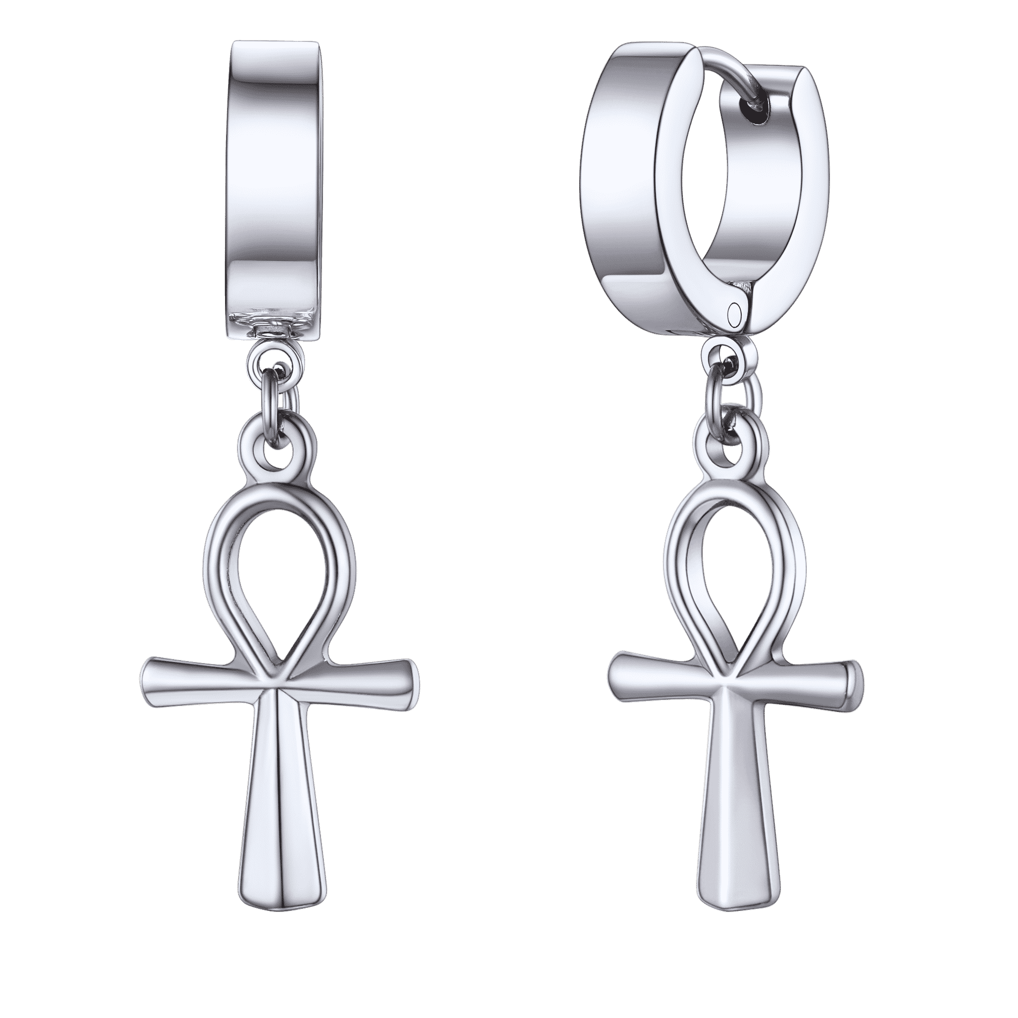 Ankh Cross Dangle Hoop Earrings for