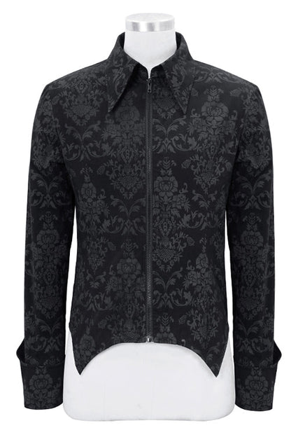 Black Folding Cuffs Palace Printed Zipper Gothic Blouse