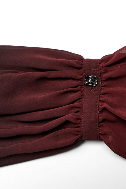 Black/red Lapel Collar Gradient Sheer Gothic Blouse