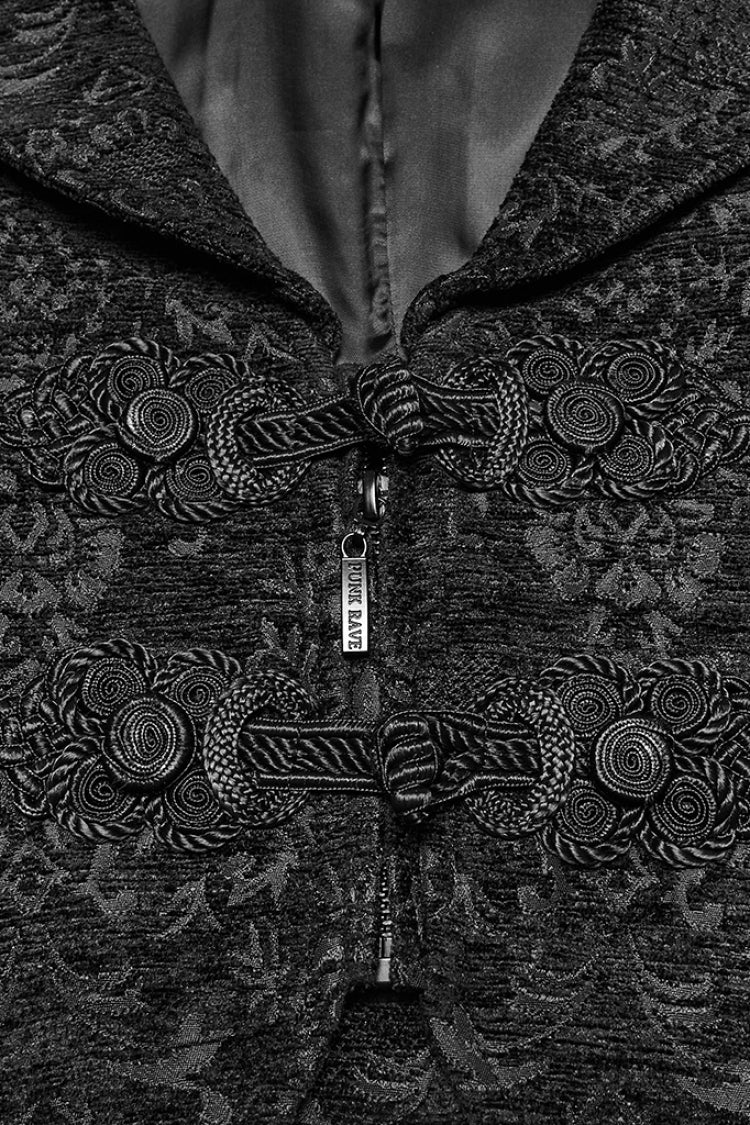 Black Sleeveless Jacquard Buckled Gothic Vest