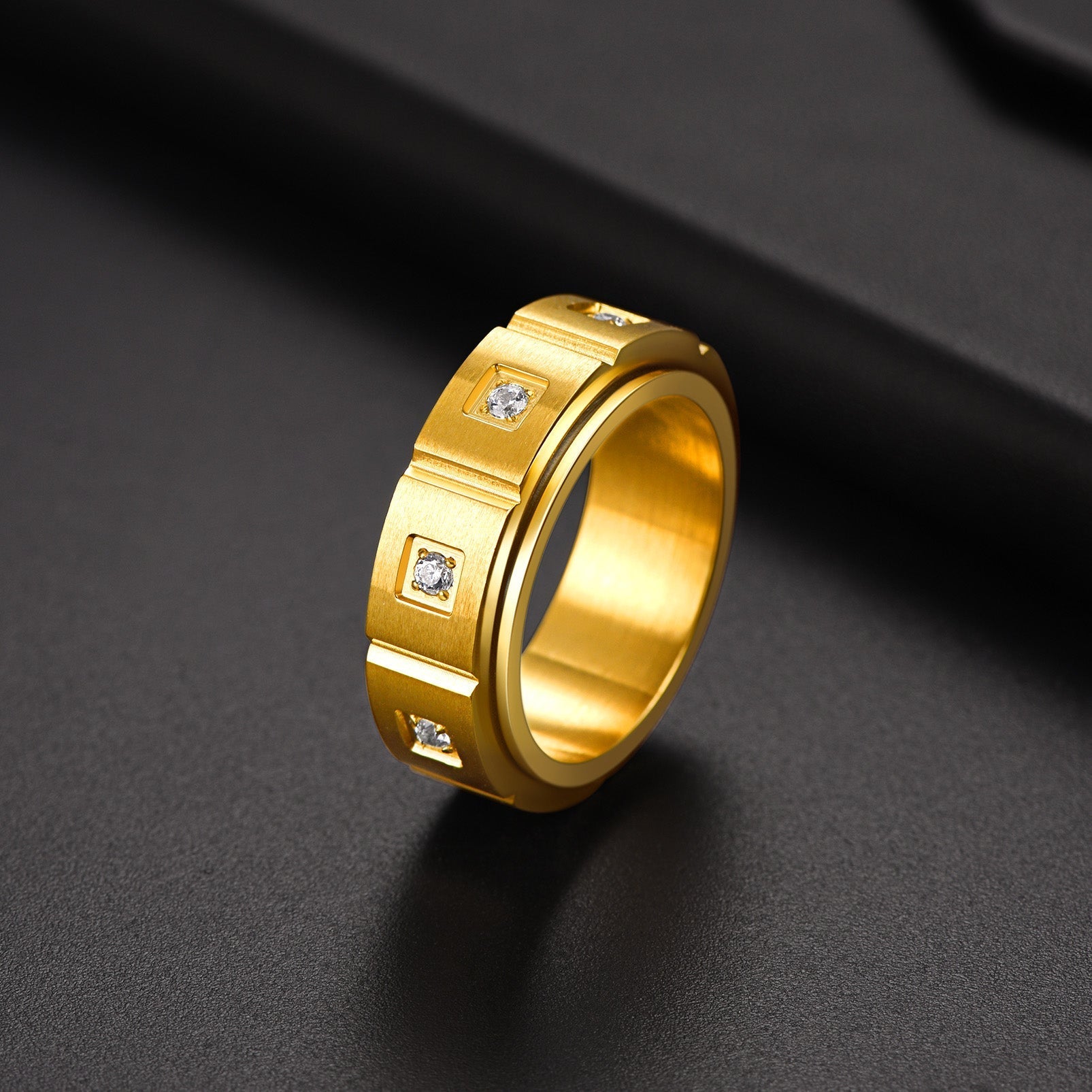 Flash Zircon Rotatable Fidget Ring for Anxiety Stainless Steel