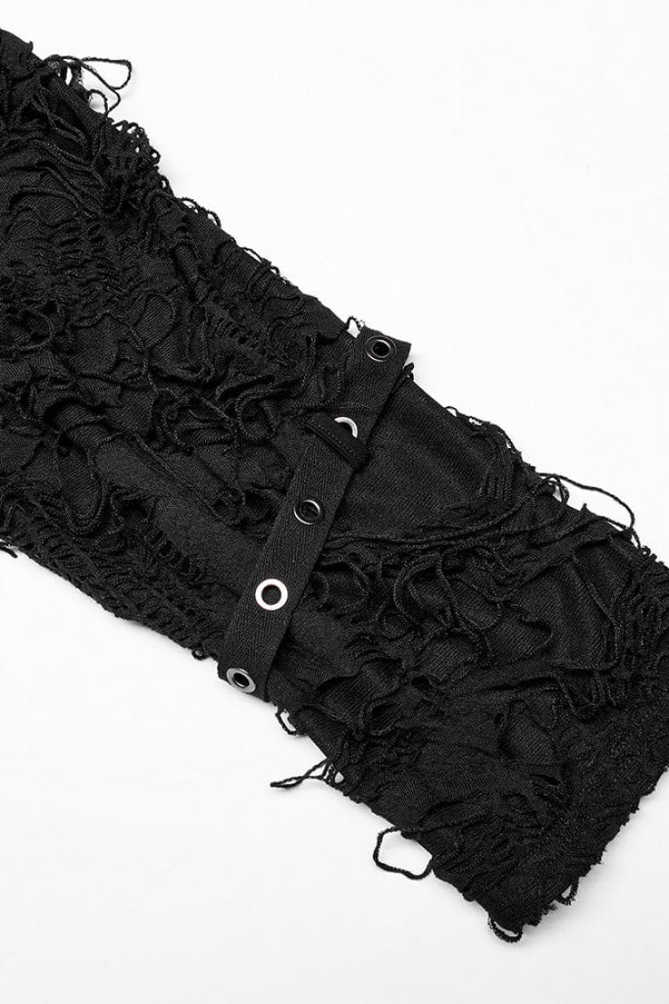 Black High Collar Stitching Ripped Steampunk Blouse