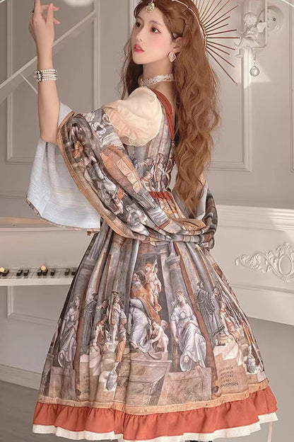 Multi-color Constantine Oil Painting Print Bowknot Classic Princess Lolita Dress