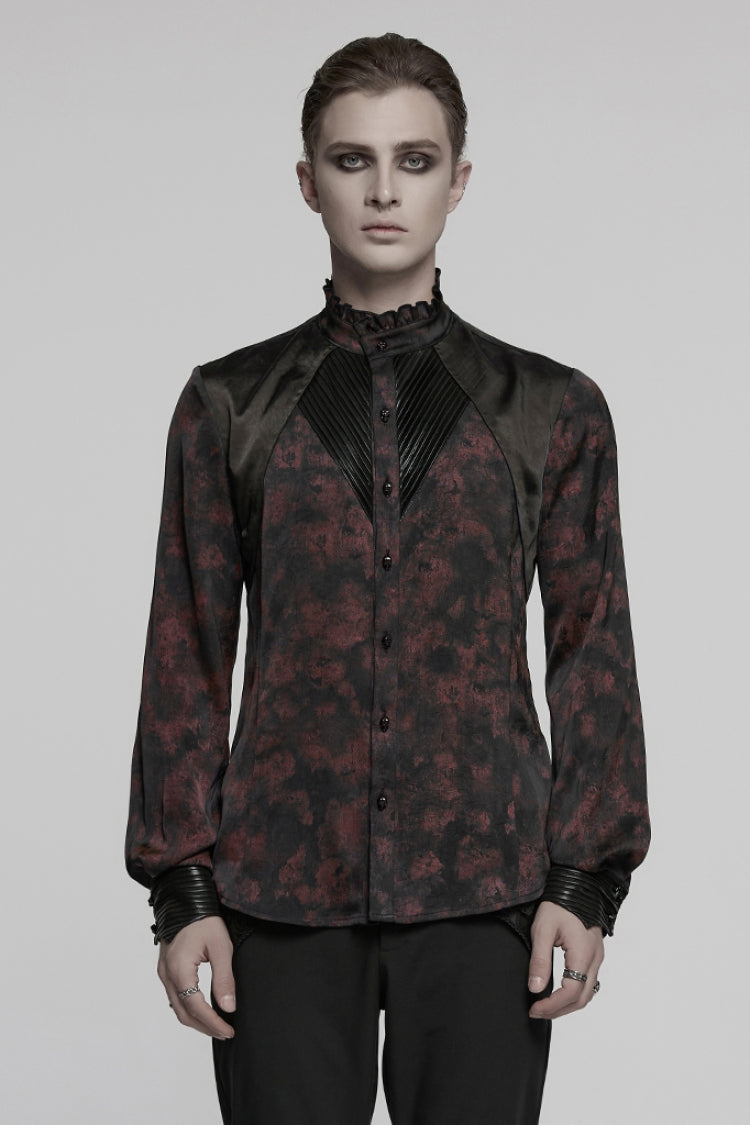 Black/red Stand Collar Long Sleeves Ruffle Pleated Gothic Blouse