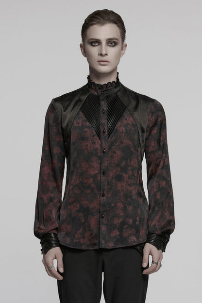 Black/red Stand Collar Long Sleeves Ruffle Pleated Gothic Blouse