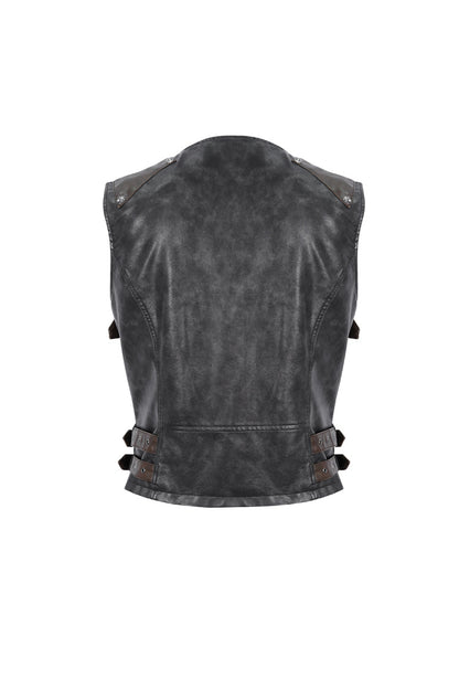 Black Studded Faux Leather Punk Vest