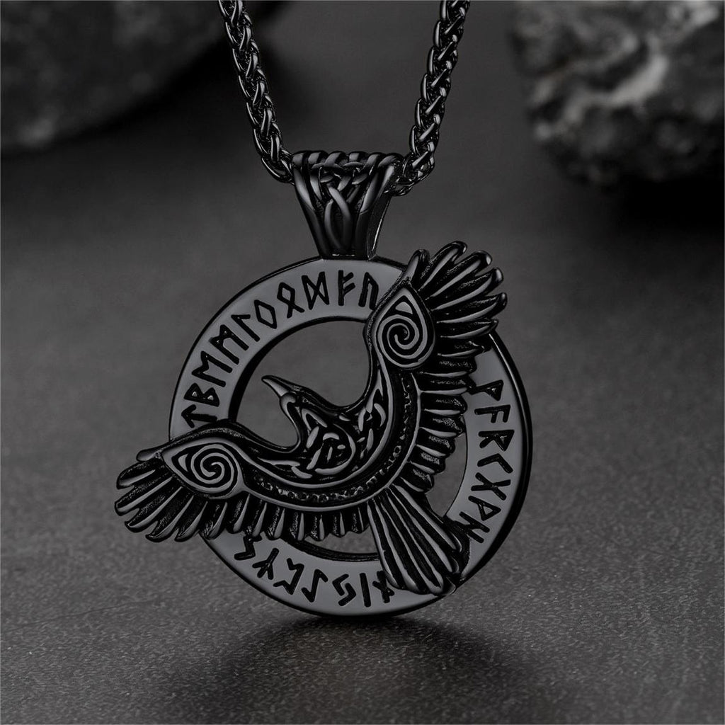 Viking Odin's Raven Necklace for With Runes