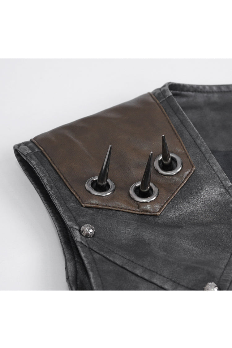 Black Studded Faux Leather Punk Vest