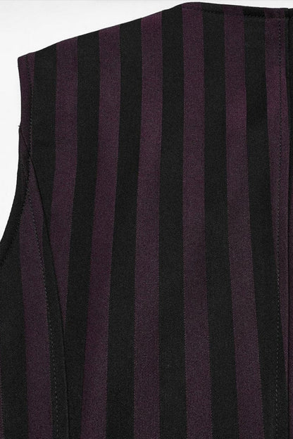Black/red V Collar Sleeveless Striped Print Buckle Punk Vest