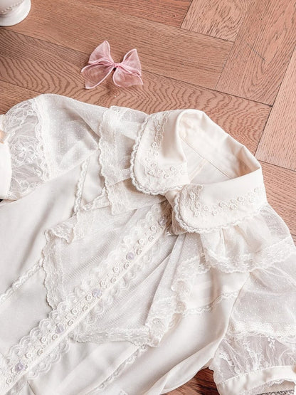 [pre-order Deadline: May 8] Sweet Lace Ribbon Layered Ruffle Blouse