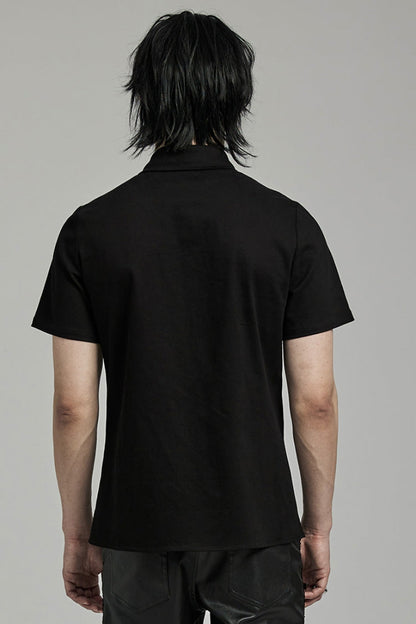 Black Lapel Collar Short Sleeves Stitching Punk Blouse