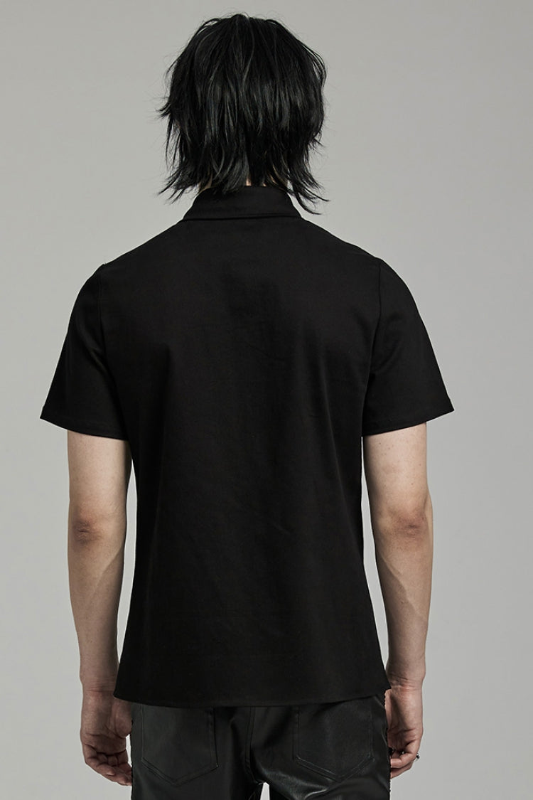 Black Lapel Collar Short Sleeves Stitching Punk Blouse