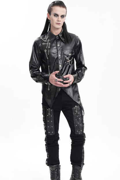 Black Long Sleeves Chain Eyelets Skull Gothic Blouse