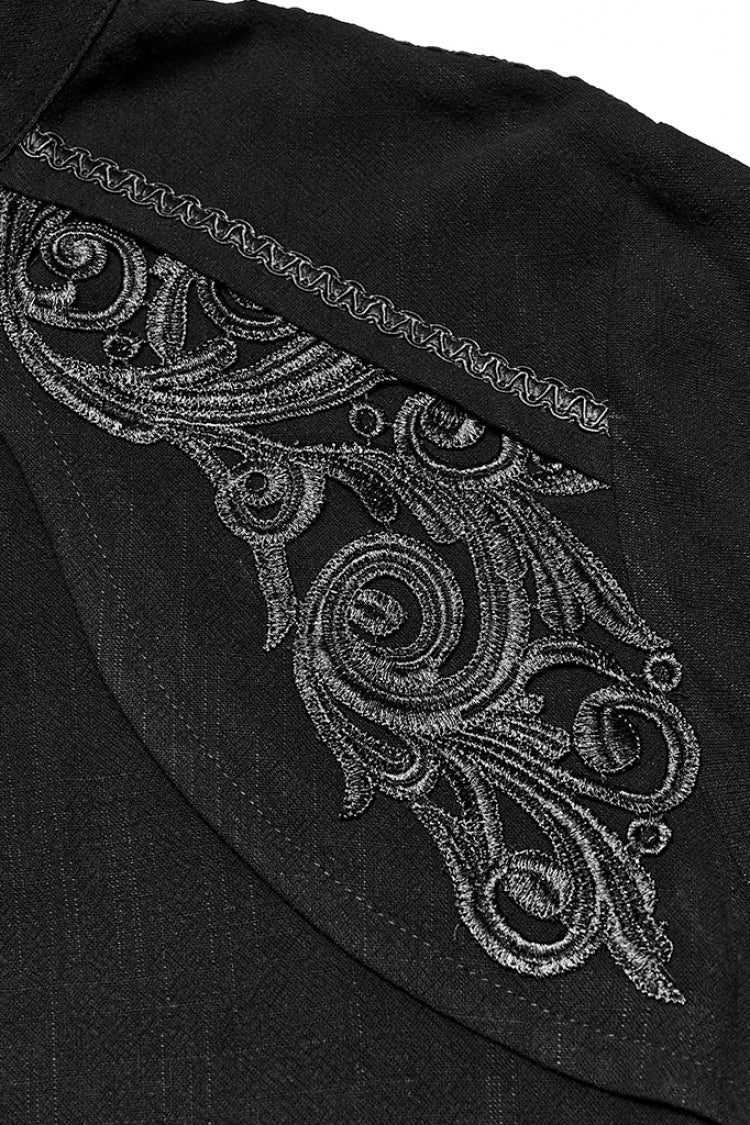 Black Stand Collar Long Lantern Sleeves Jacquard Gothic Blouse