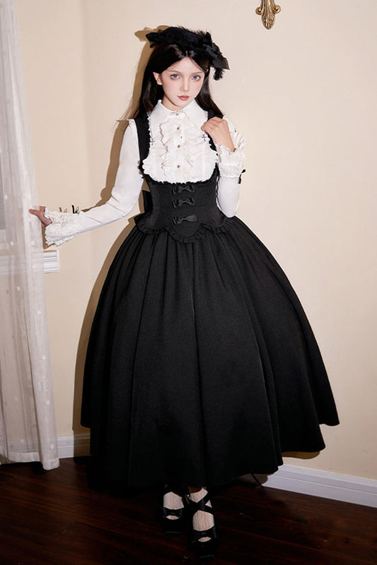 Black [silent Words] Ruffle Bowknot Classic Lolita Jsk Push-up Dress
