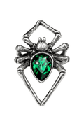 Emerald Spider Ring - Gothic Venomous Pewter With Crystal