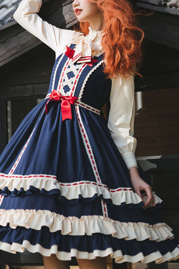 Court Style High Waisted Bowknot Ruffled Multi-layer Classic Lolita Jsk Dress