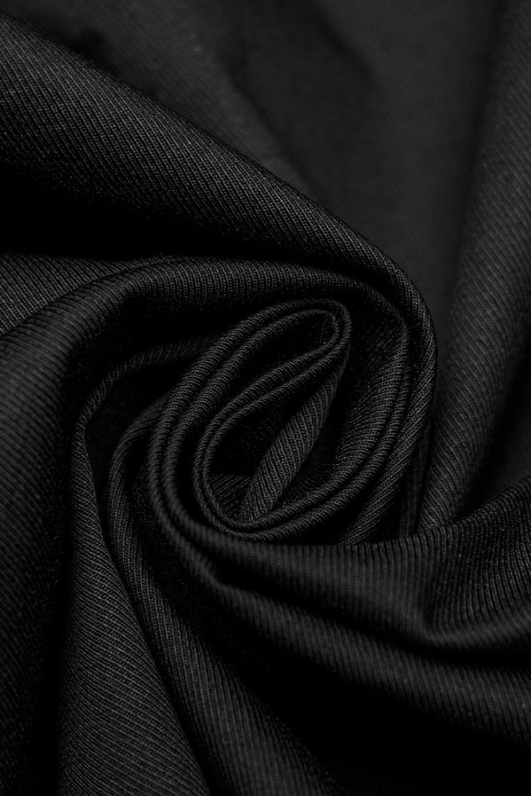 Black Lapel Collar Short Sleeves Mesh Stitching Punk Blouse