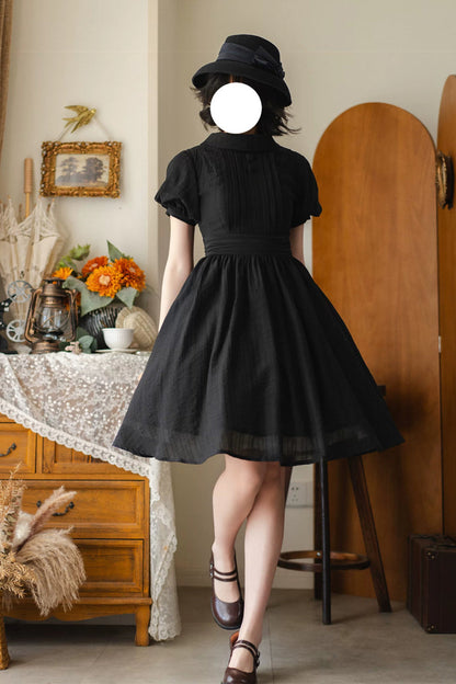 Black [forest Gallery] High Collar Short Lantern Sleeves Pastoral Style Classic Lolita Dress