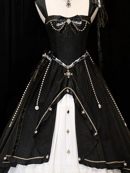 [pre-order Deadline: May 3] Black and White Corset Lace Ribbon Lolita Jsk Princess Dress + Complete Set