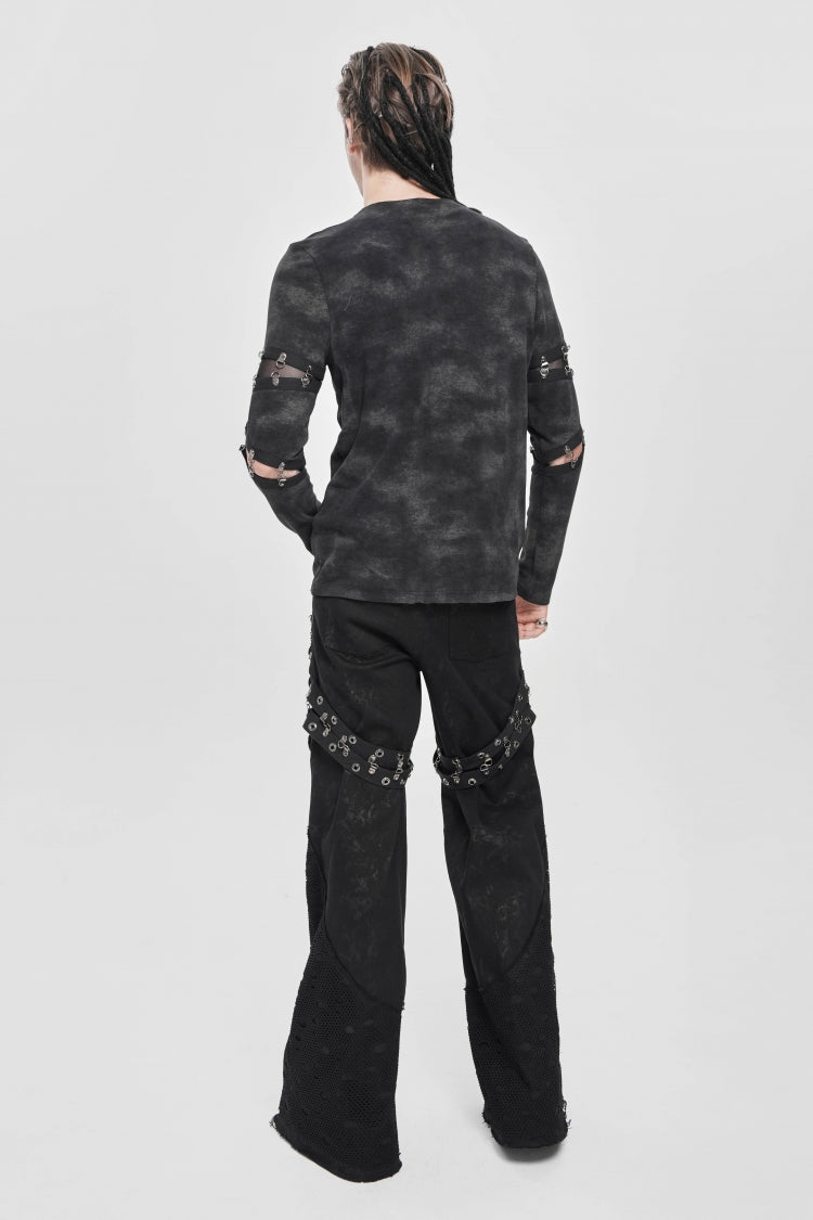 Black Long Sleeves Cutout Rivets Chain Punk Blouse