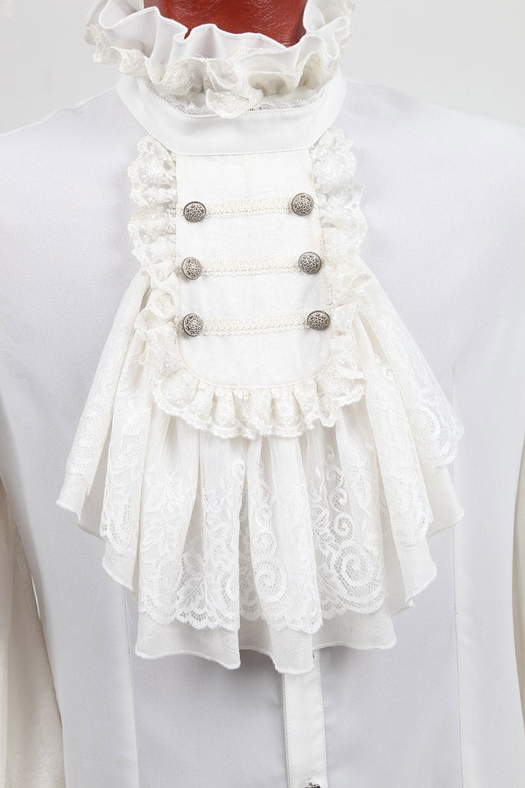 White Stand Collar Retro Button Long Lantern Sleeves Gothic Blouse