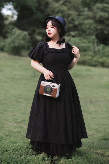 Black [forest Gallery] Square Collar Short Sleeves Ruffled Bow Classic Lolita Dress