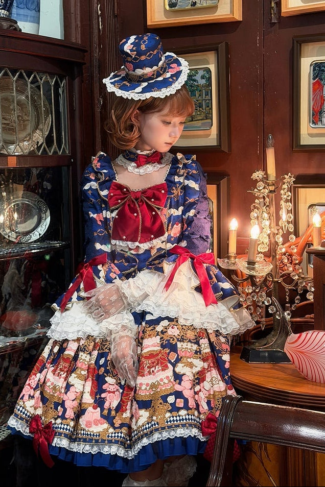 [pre-order Deadline: April 26] Retro Romance Sweet Lolita Ribbon Cake Print Princess Sleeve Dress