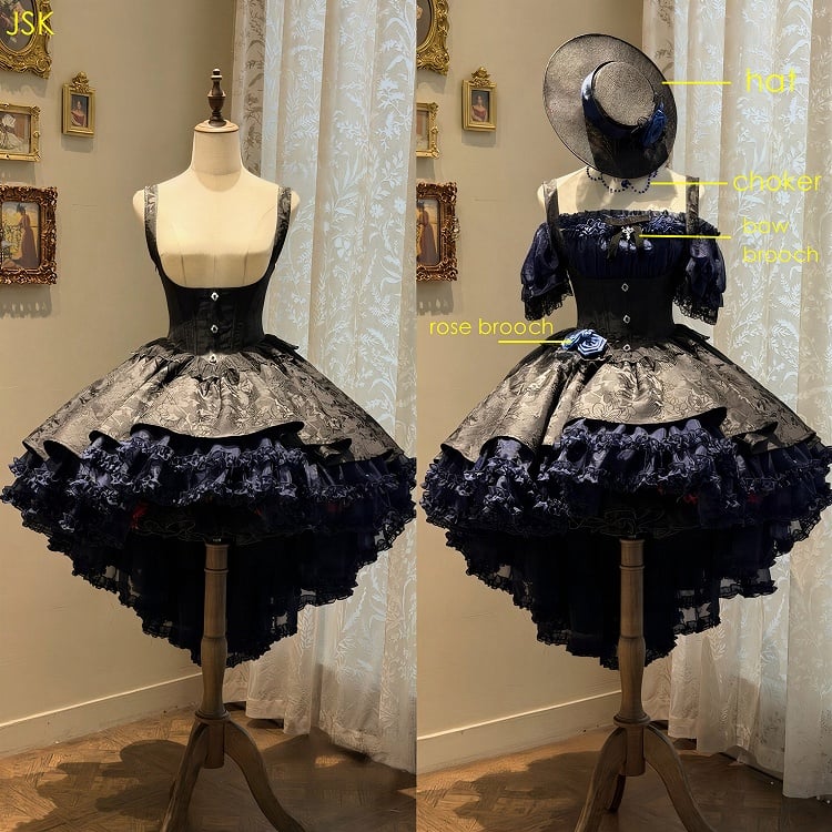 [pre-order Deadline: April 28] Pink X White Gothic Lolita Corset Layered Jsk Dress + Off-shoulder Lace Puff Top